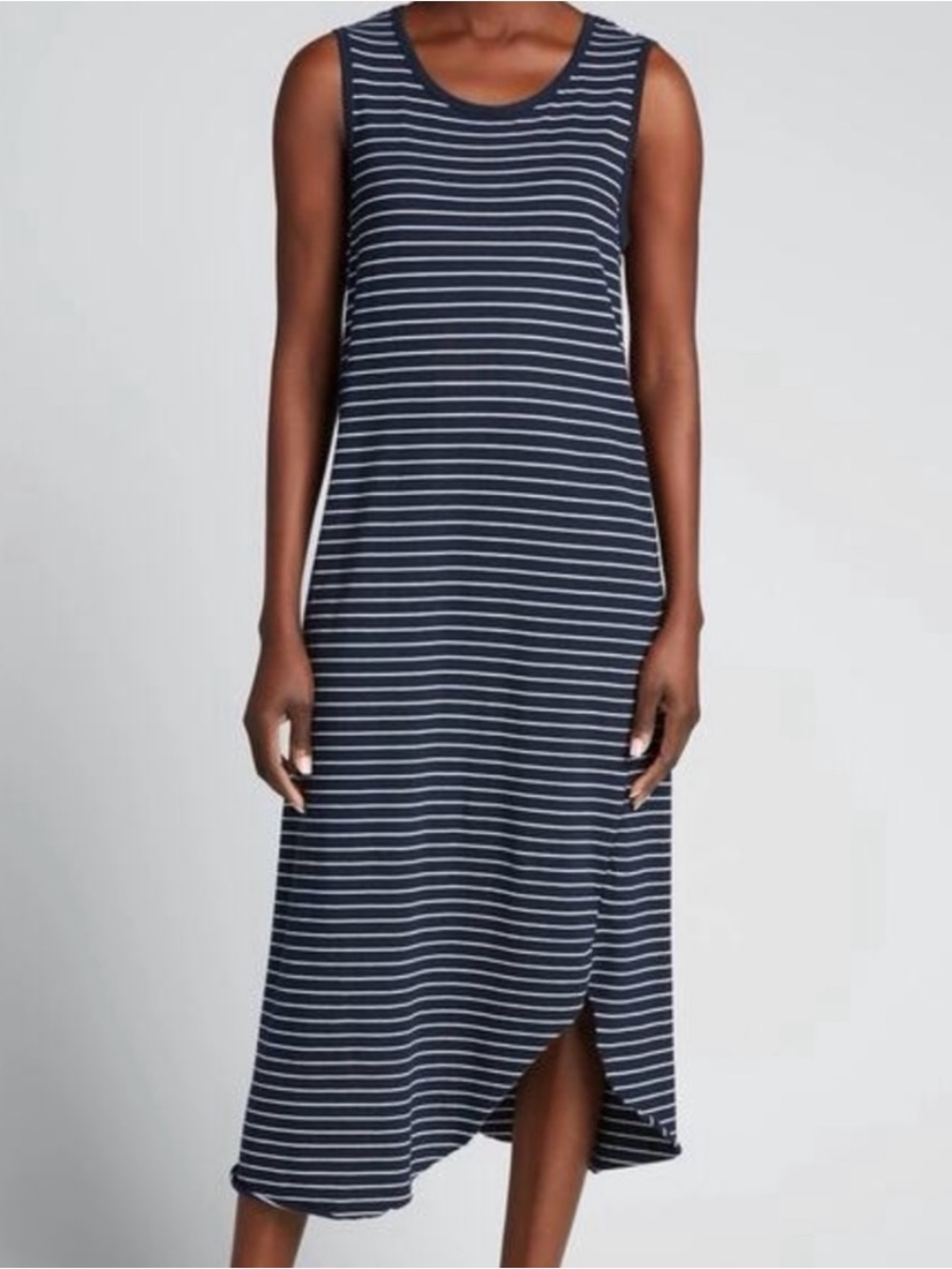 Frank & Eileen Tee Lab Relaxed Asymmetric Tank Dress- Navy & White Stripe